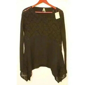 NWT Roper Black Lace Knit Lagenlook Long Sleeve Lightweight Women's Size Small